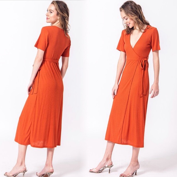 Wrap ribbed stretchy and soft midi dress medium - Picture 3 of 11